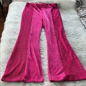Free People Ribbed stretch Velvet Pink Flared Pants sz XL